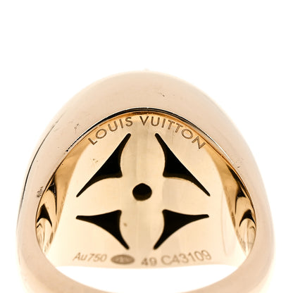 Louis Vuitton 18K Yellow Gold Diamond Malachite Blossom Signet Ring 49 5 4 of 6