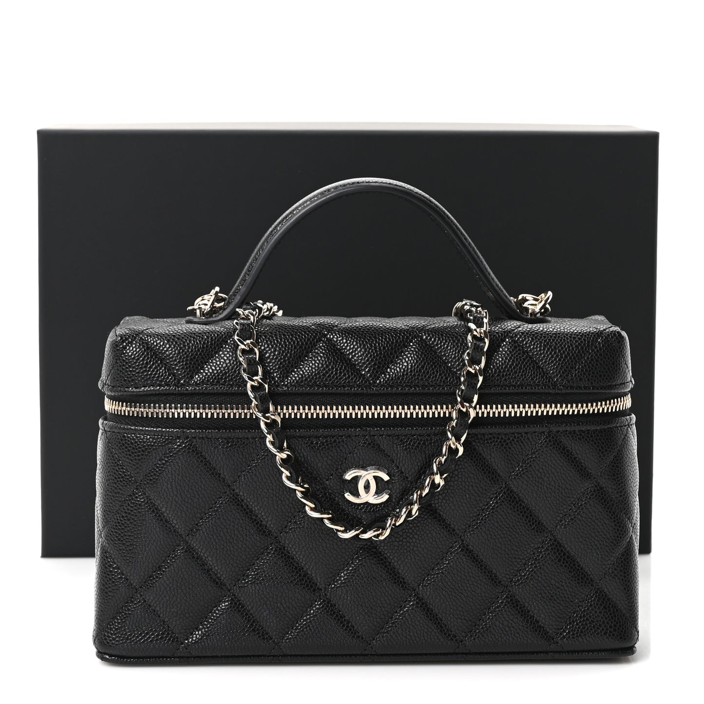 Caviar Quilted Top Handle Slim Vanity With Chain Black