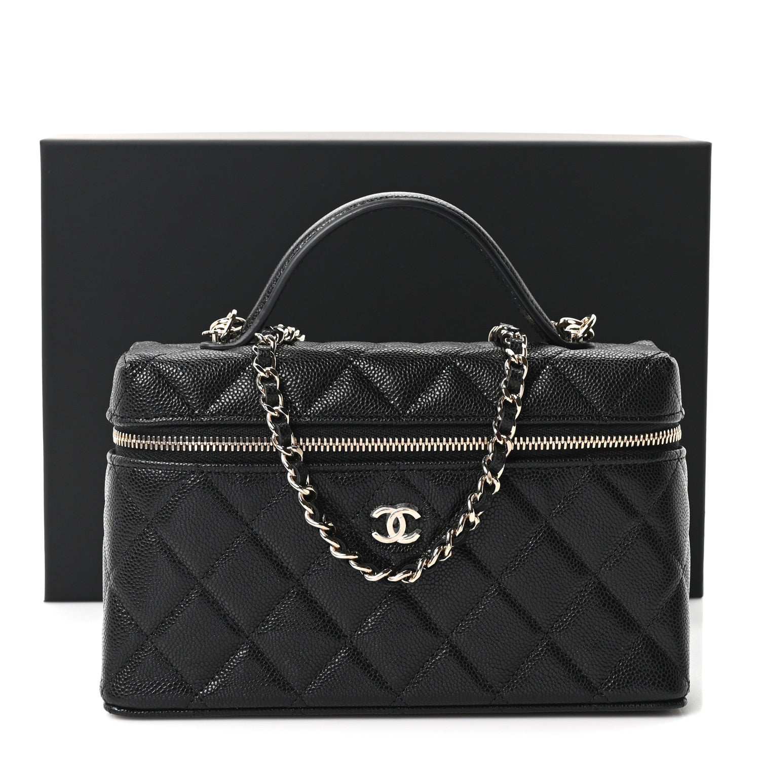 Chanel Caviar Quilted Top Handle Slim Vanity With Chain Black 11 of 11