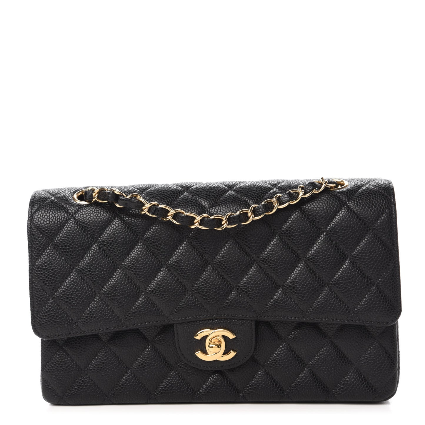 Caviar Quilted Medium Double Flap Black