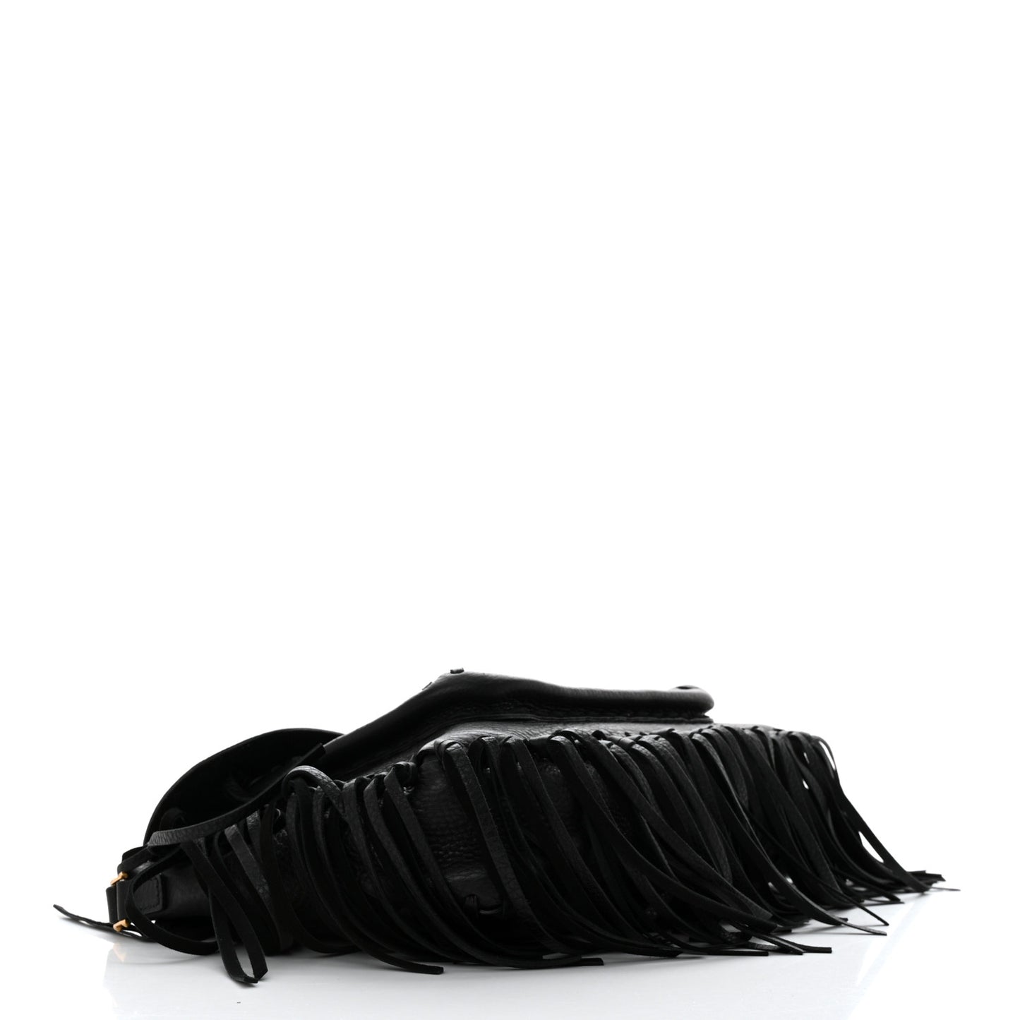 Grained Calfskin C Rockee Scarab Fringe Shoulder Bag Black