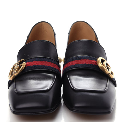 Gucci Betis Glamour Calfskin Web Pearl Embellished Peyton 35mm Loafer Pumps 36 Black 5 of 11
