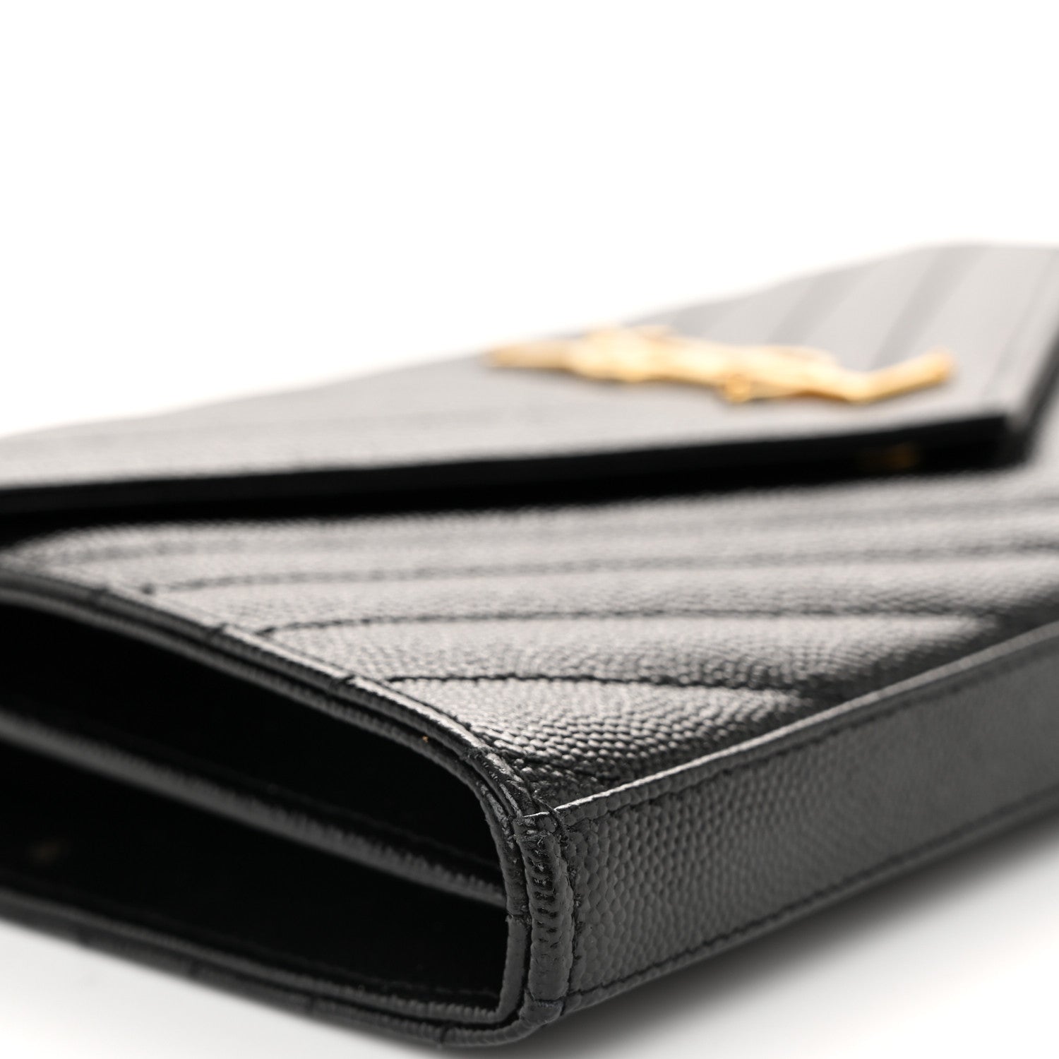 Saint Laurent Grain De Poudre Matelasse Chevron Monogram Chain Wallet Black 8 of 11