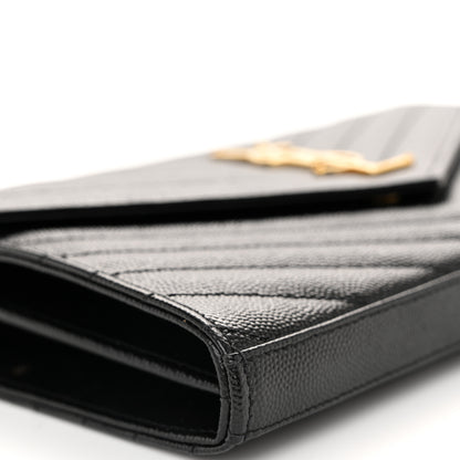 Saint Laurent Grain De Poudre Matelasse Chevron Monogram Chain Wallet Black 8 of 11