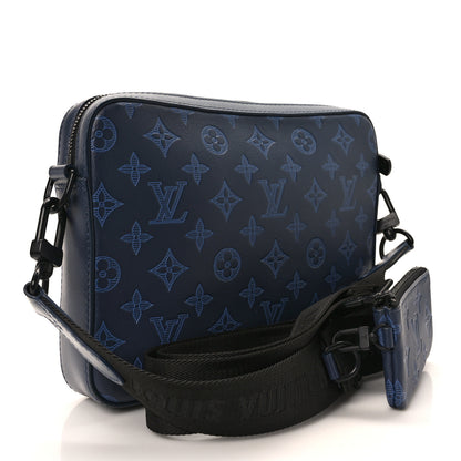Louis Vuitton Calfskin Monogram Shadow Duo Messenger Navy Blue 2 of 12