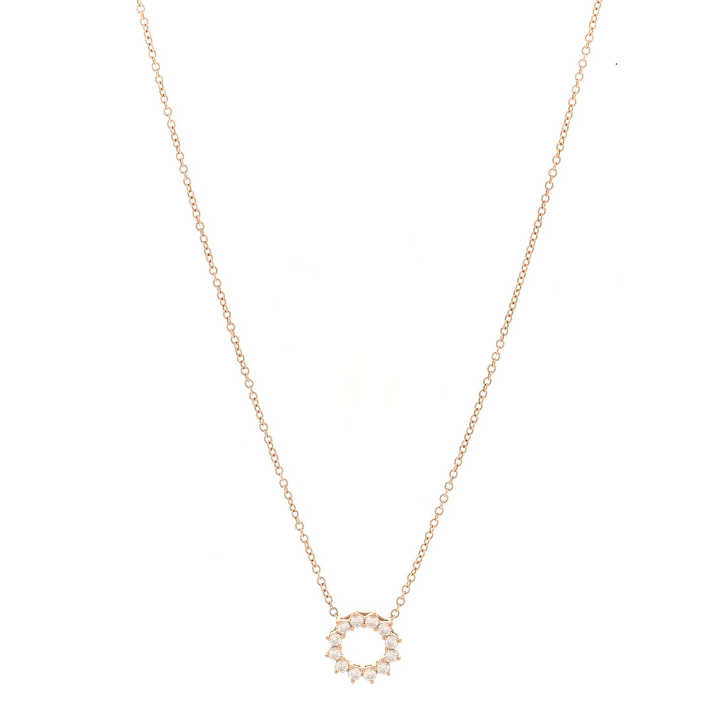 18K Rose Gold Diamond Mini Open Circle Pendant Necklace