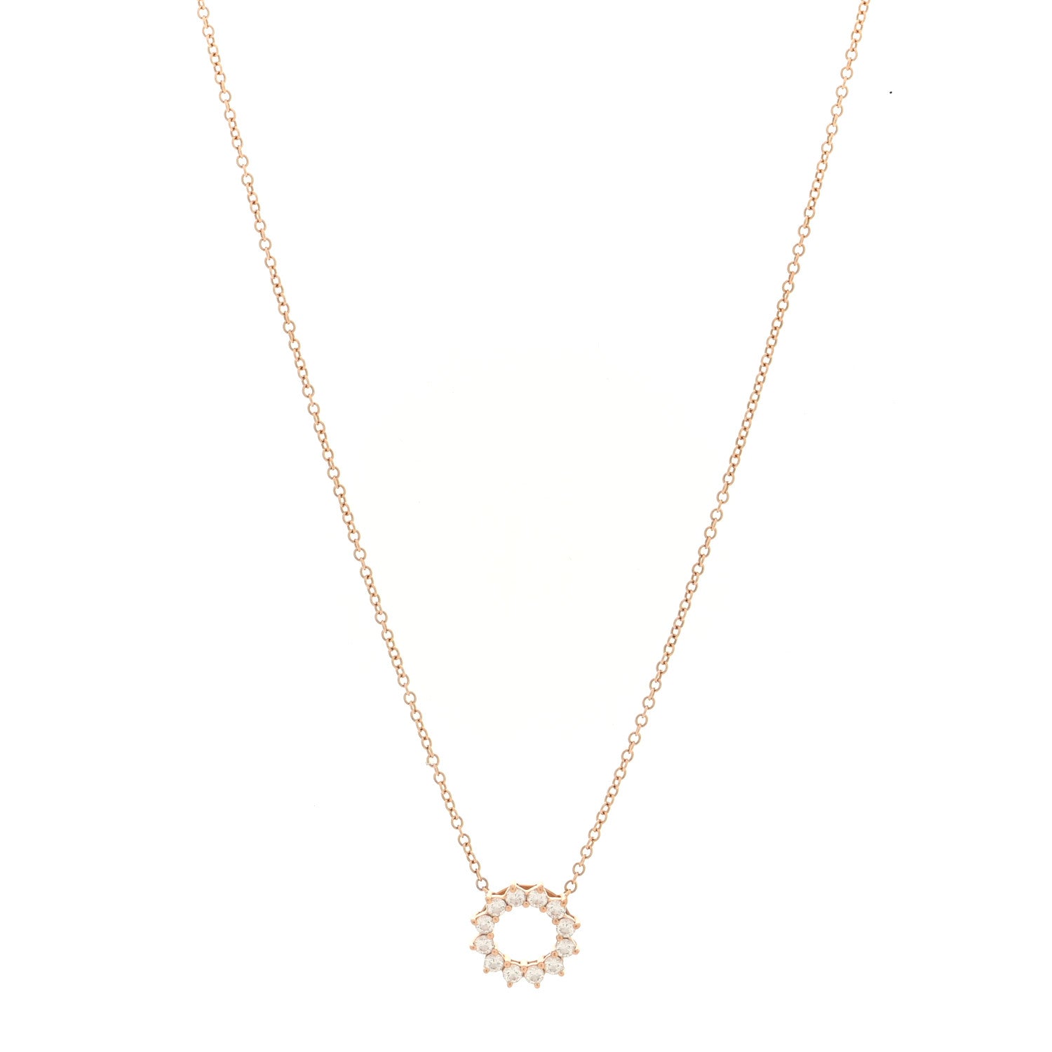 Tiffany 18K Rose Gold Diamond Mini Open Circle Pendant Necklace 1 of 6
