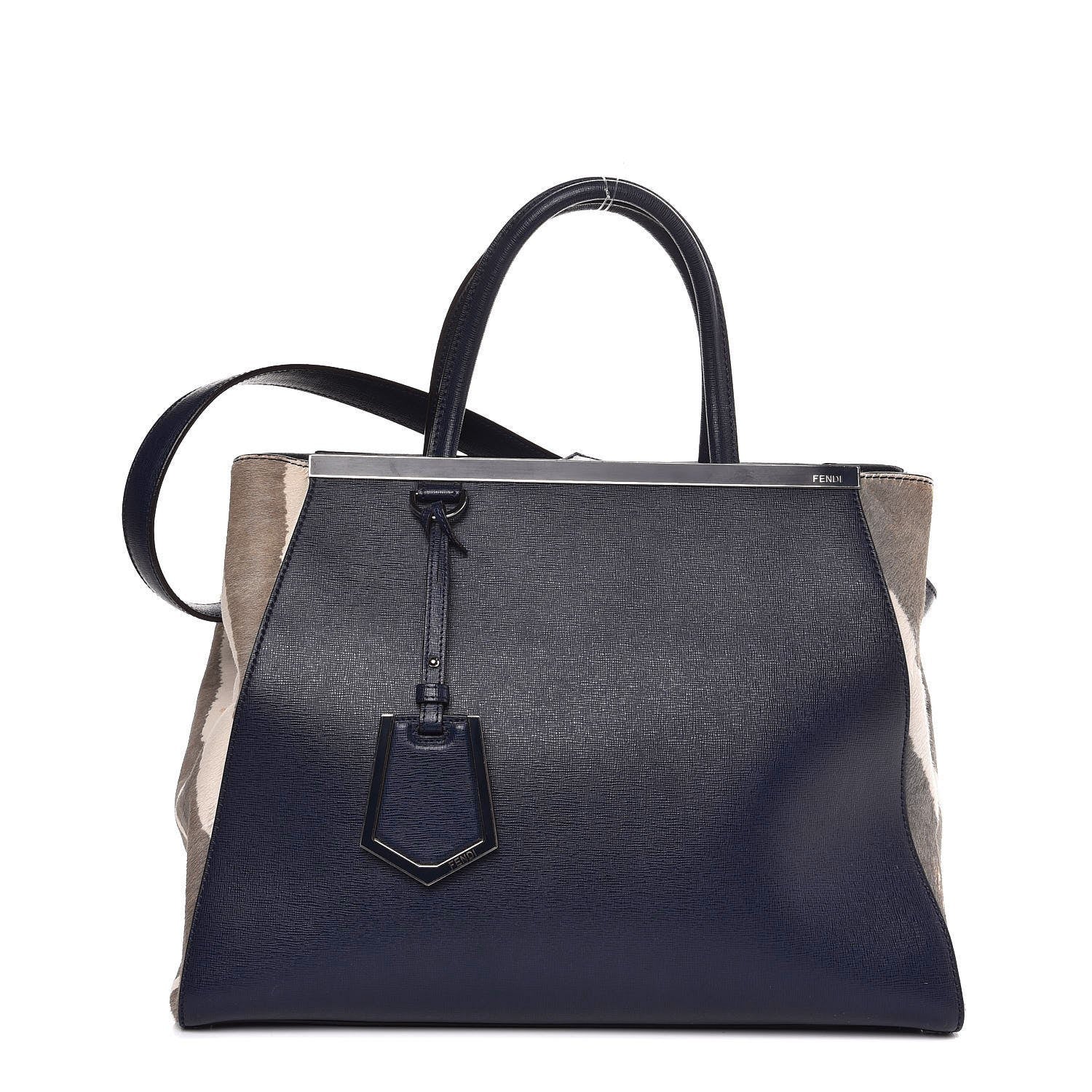 Fendi Vitello Elite Calf Hair Zebra Print Medium 2Jours Tote Blue Multicolor 1 of 8