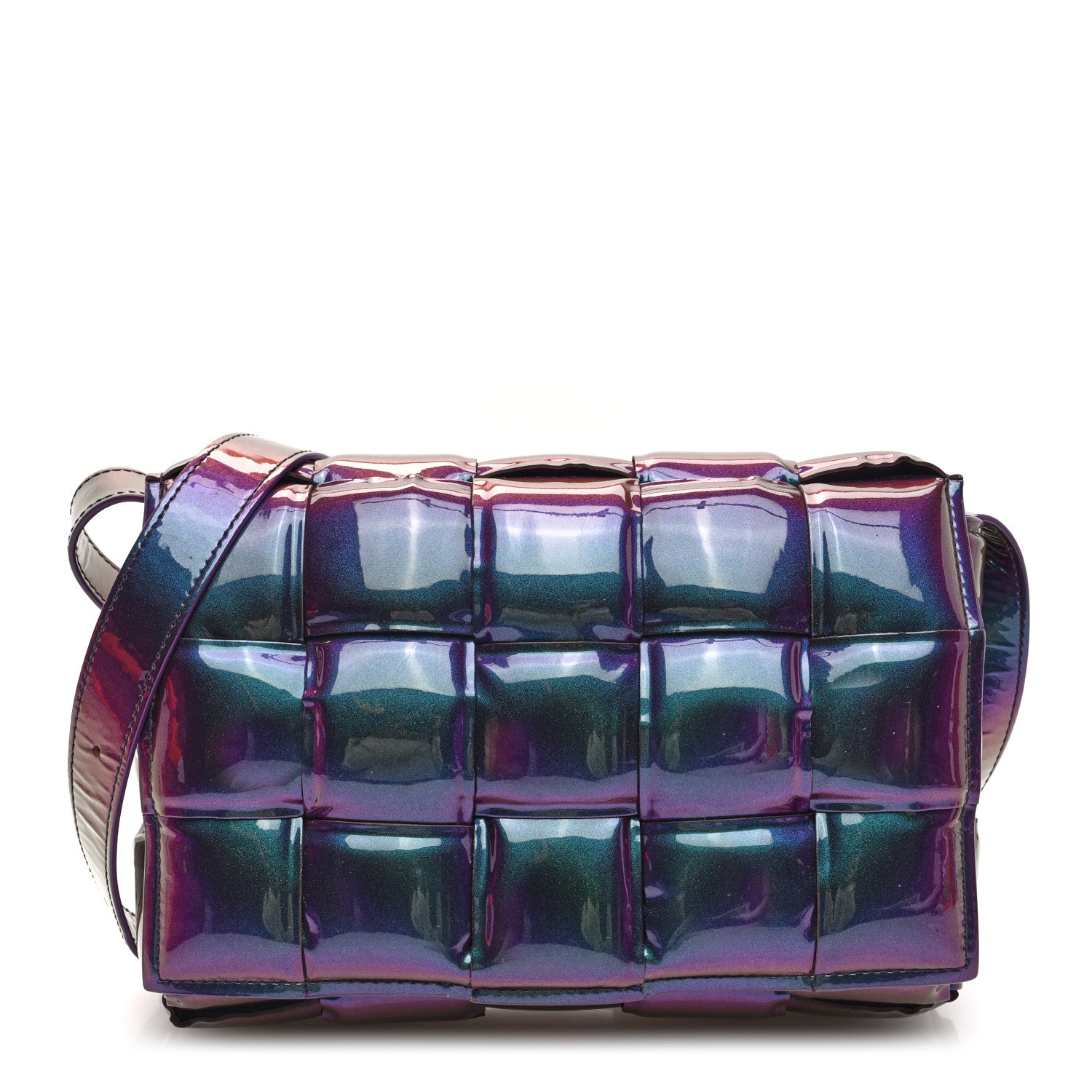 Bottega Veneta Glossy Nail Polish Nappa Maxi Intreccio Padded Cassette Crossbody Bag Holographic 1 of 9