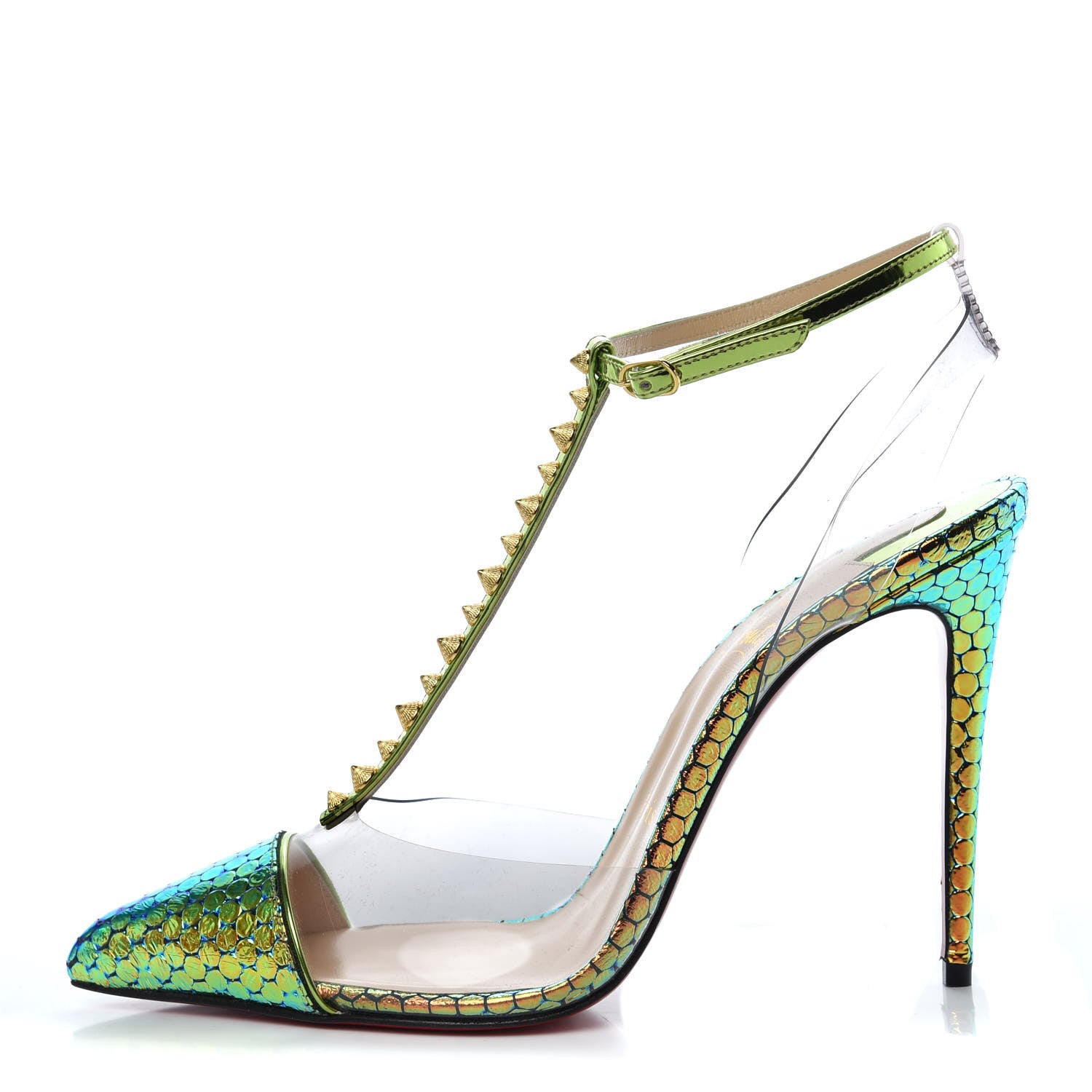 Christian Louboutin Specchio Ruche PVC Nosy Spikes 100 Pumps 38.5 Taiga 1 of 7