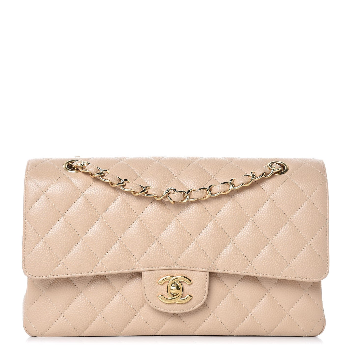 Caviar Quilted Medium Double Flap Beige Clair