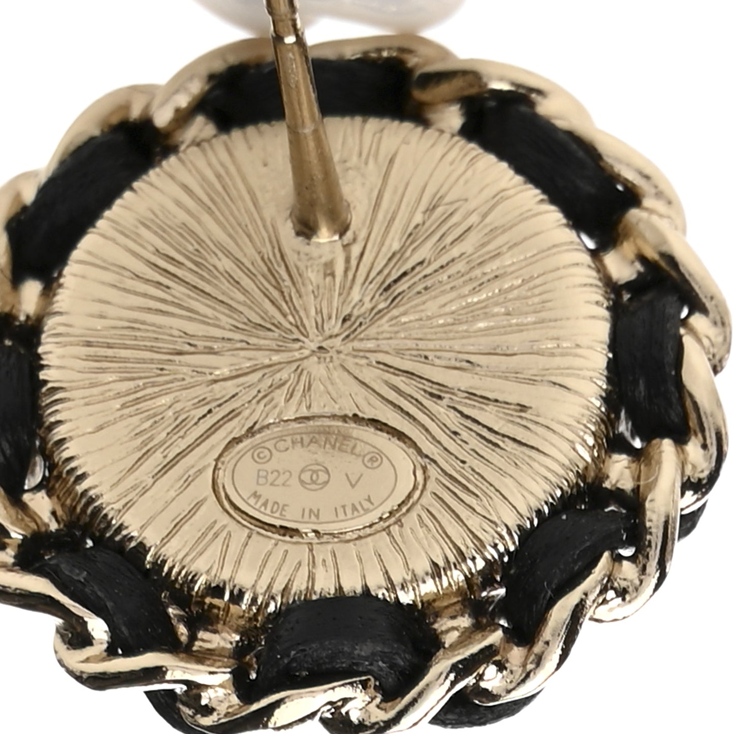 Pearl Crystal Lambskin CC Earrings Gold Black