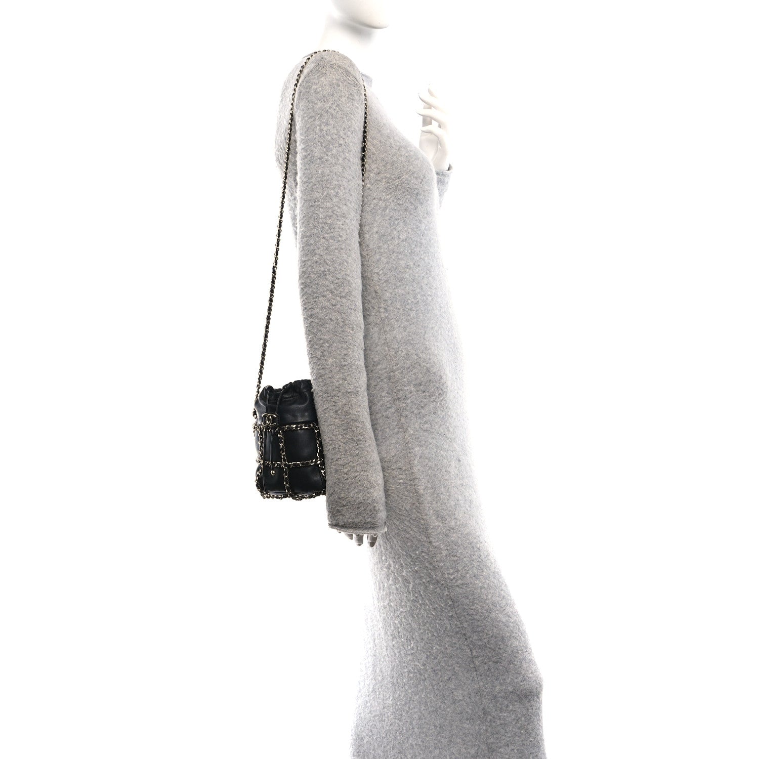 Chanel Lambskin Bucket Chain Drawstring Bag Black 2 of 10