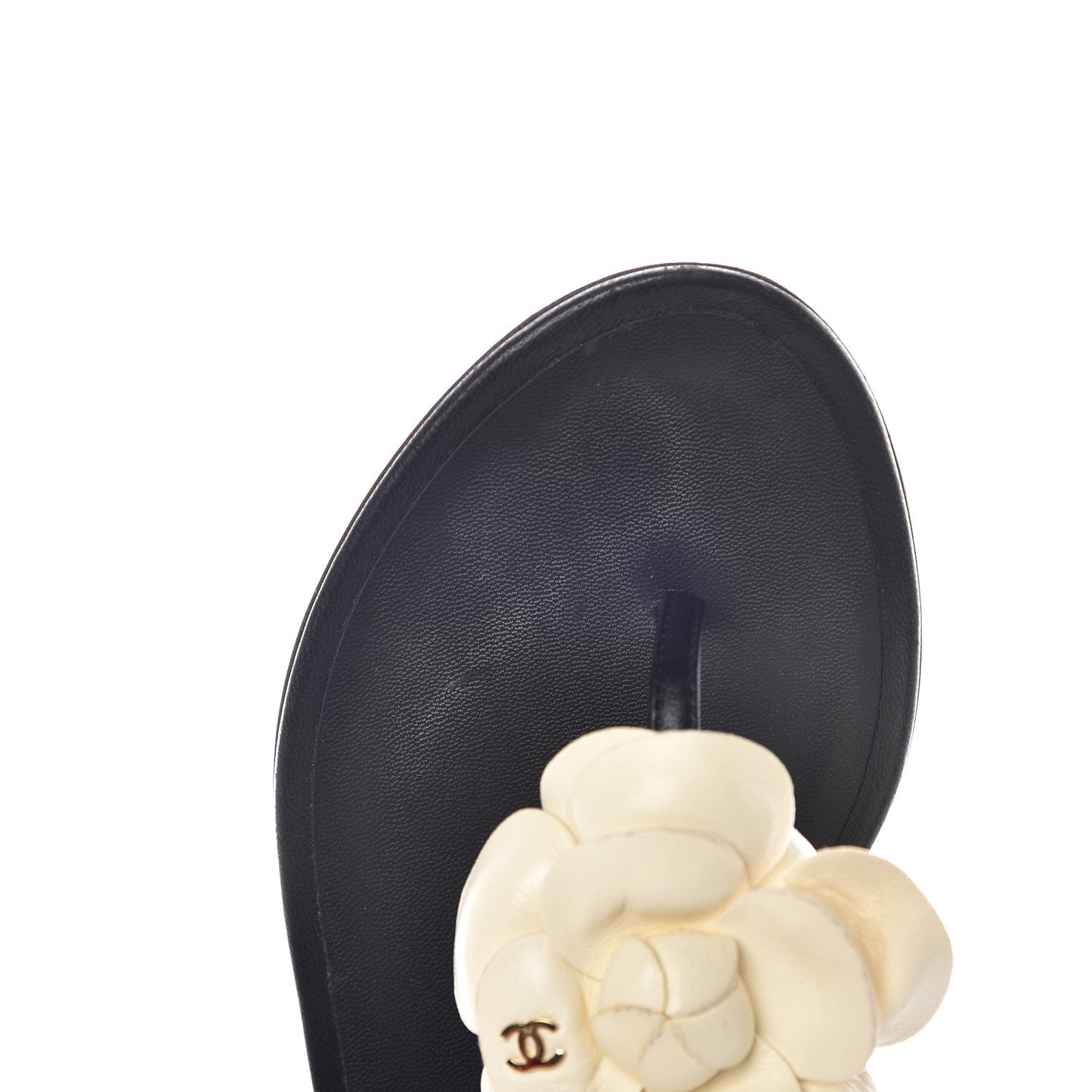 Lambskin Camellia Thong Sandals 36 Black White