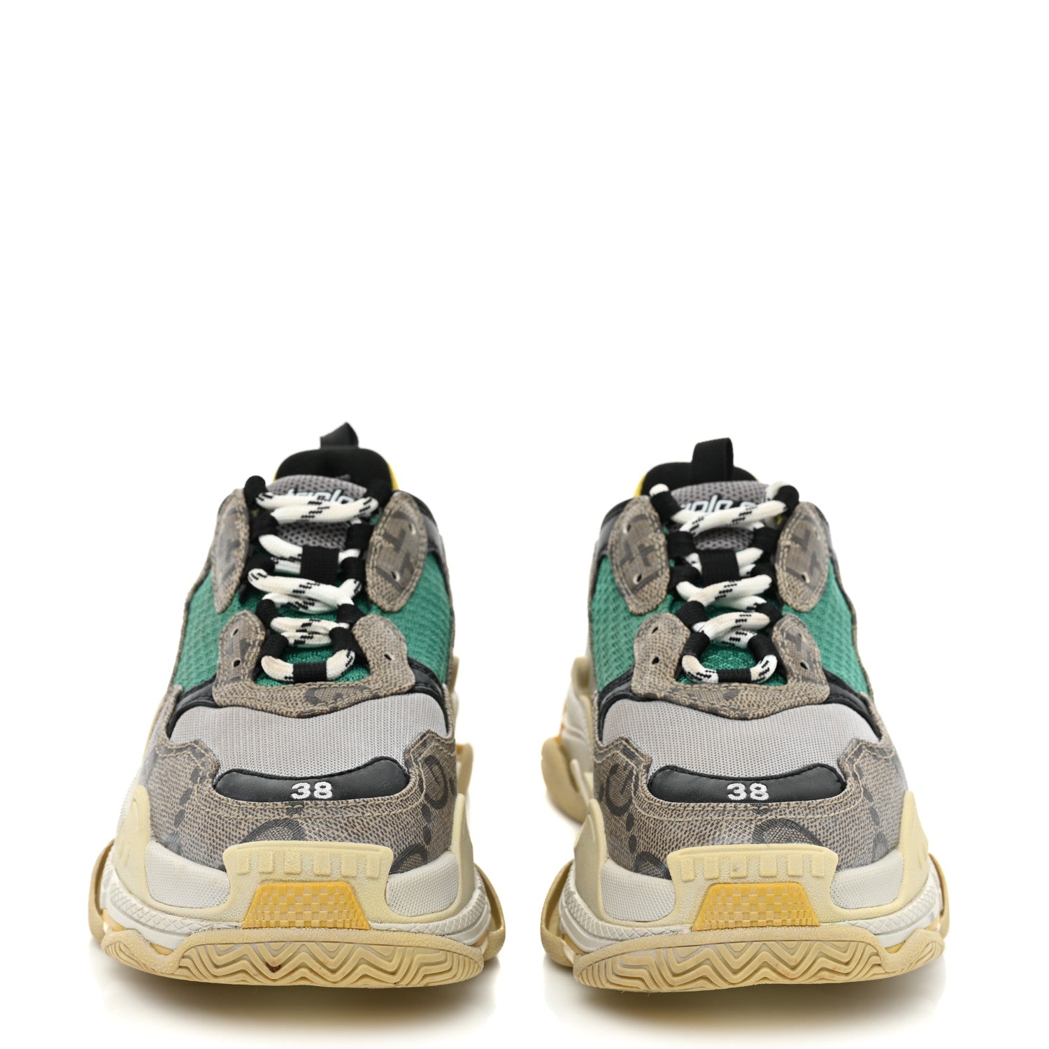 Balenciaga X GUCCI Maxi GG Supreme Monogram Womens Triple S Sneakers 38 Beige Ebony Black Green 2 of 12