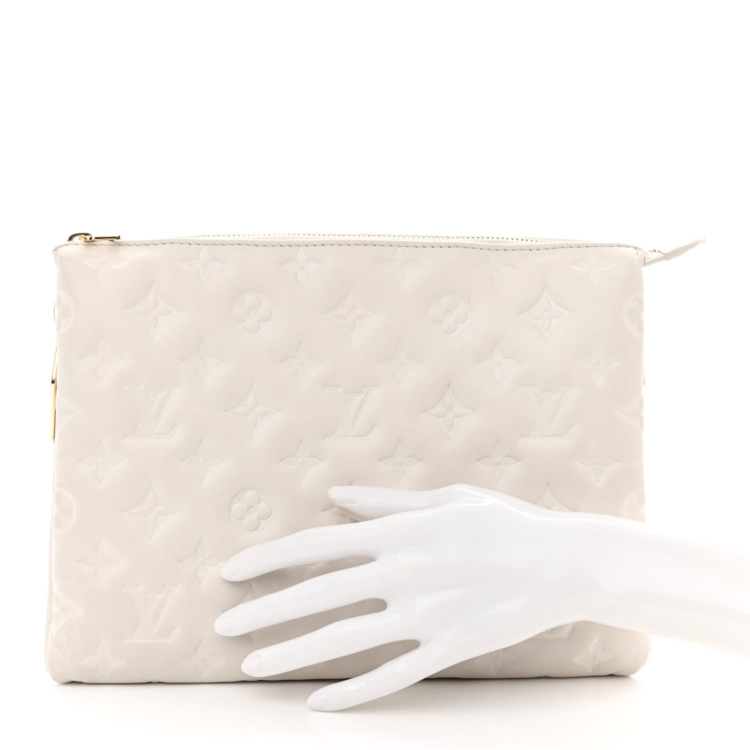 Louis Vuitton Lambskin Embossed Monogram Coussin PM Beige Cream 2 of 13