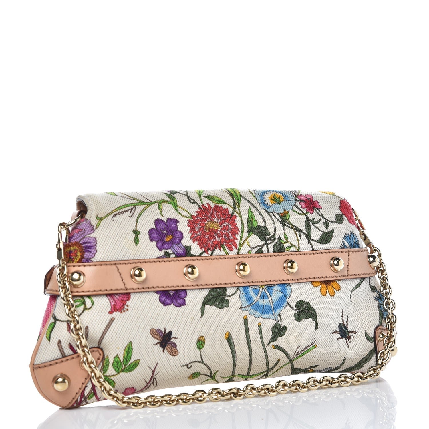 Gucci Canvas Flora Floral Horsebit Clutch Off White 3 of 11