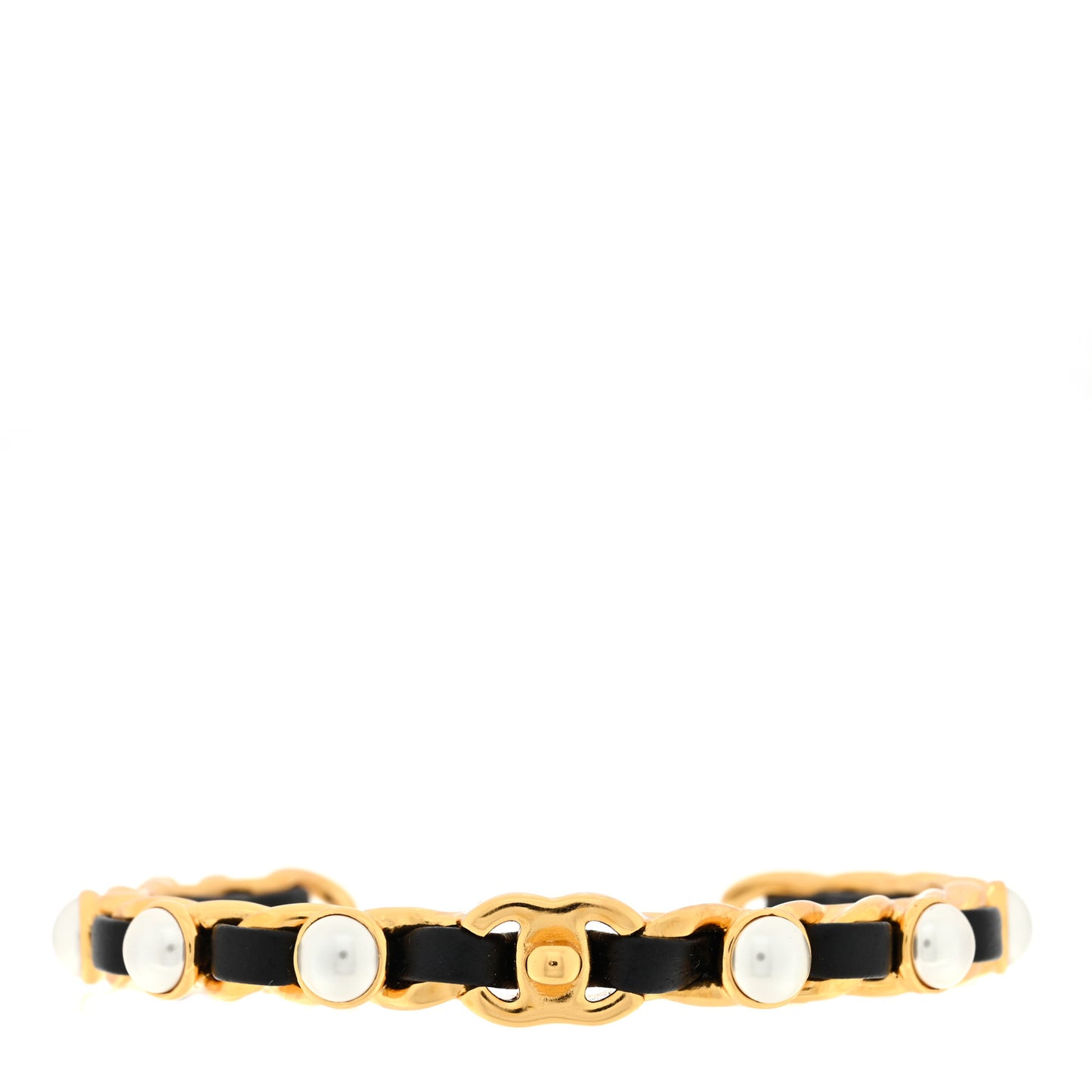Lambskin Pearl CC Cuff Bracelet M Black Gold