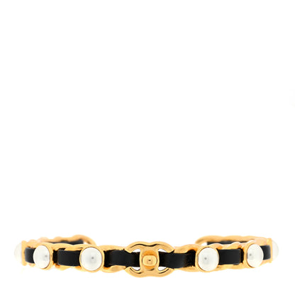 Chanel Lambskin Pearl CC Cuff Bracelet M Black Gold 1 of 3