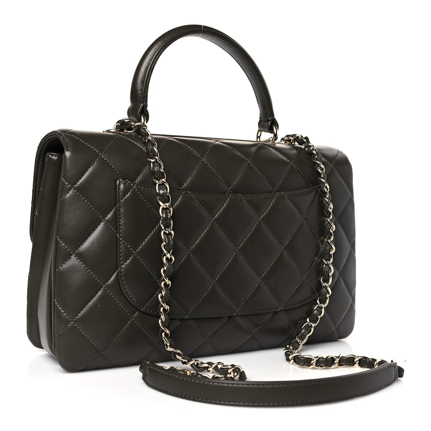 Lambskin Quilted Medium Trendy CC Flap Dual Handle Bag Dark Khaki