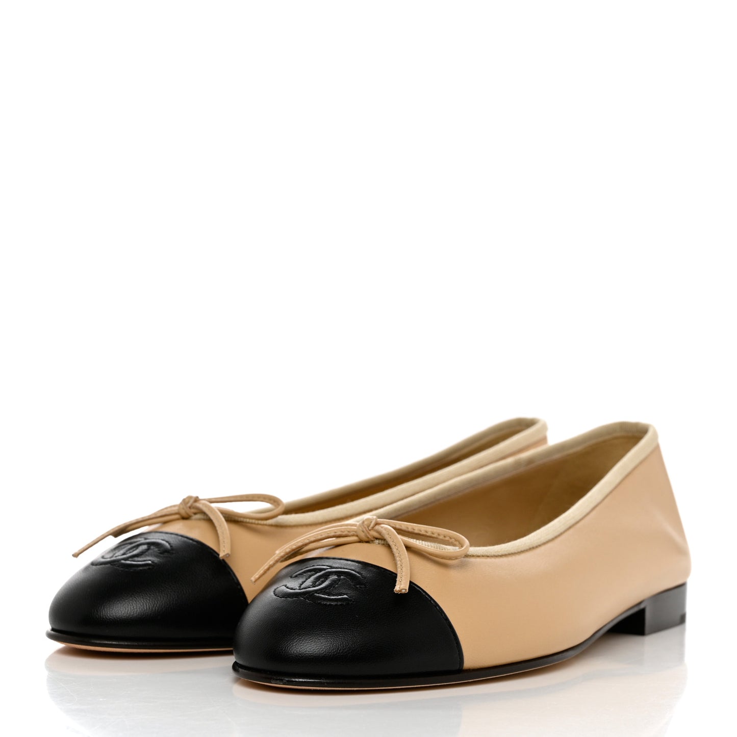 Lambskin Cap Toe CC Ballerina Flats 37.5 Beige Black