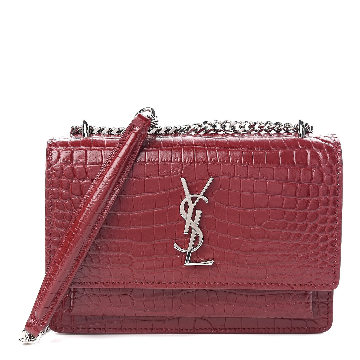 Calfskin Crocodile Embossed Monogram Sunset Chain Wallet Palissandre