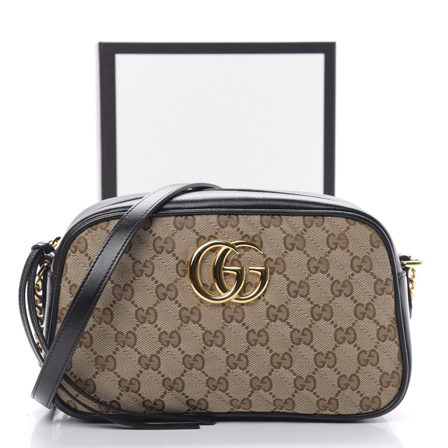 Monogram Matelasse Diagonal Small GG Marmont Chain Shoulder Bag Beige Black