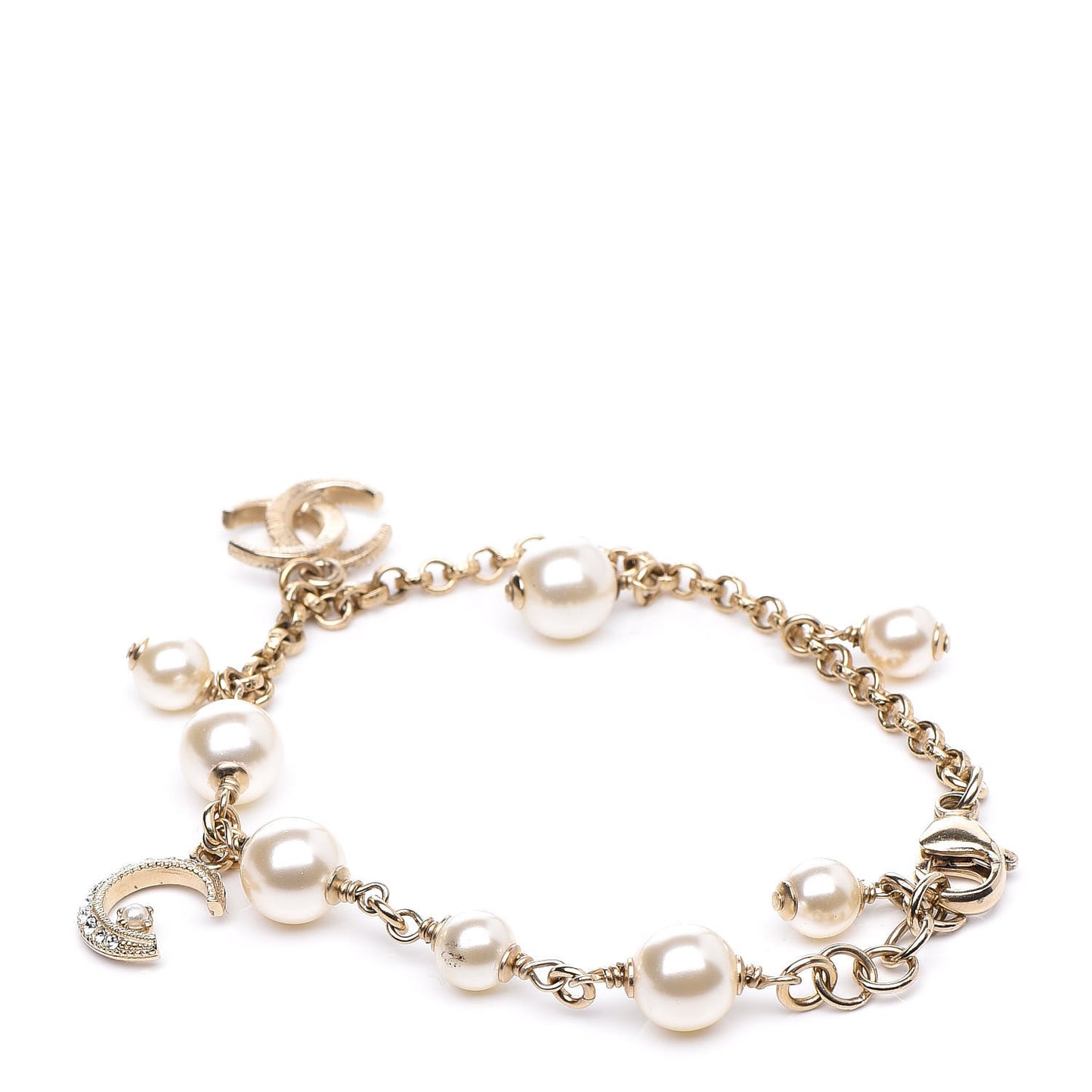 Crystal Pearl CC Moon Bracelet Light Gold