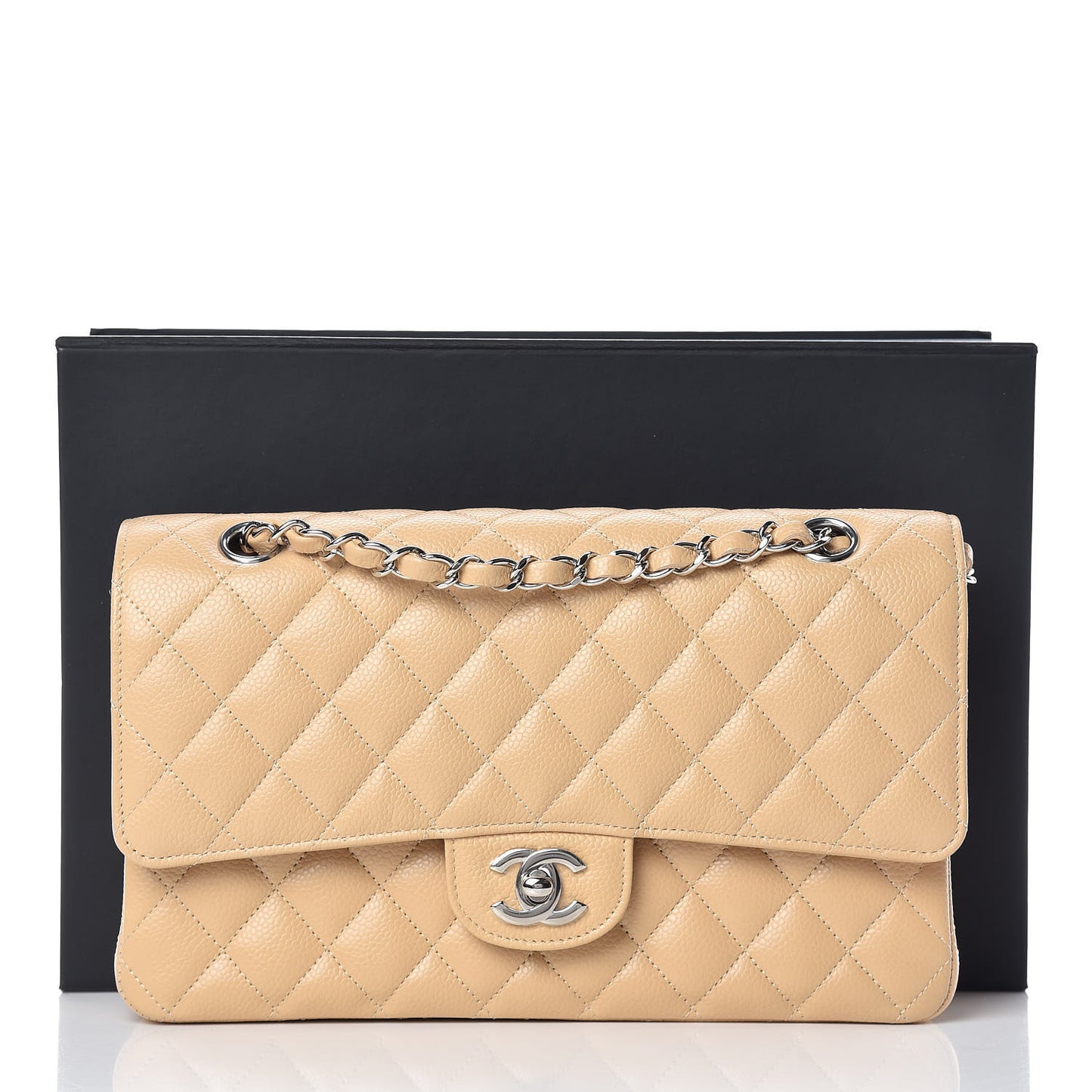 Caviar Quilted Medium Double Flap Beige Clair