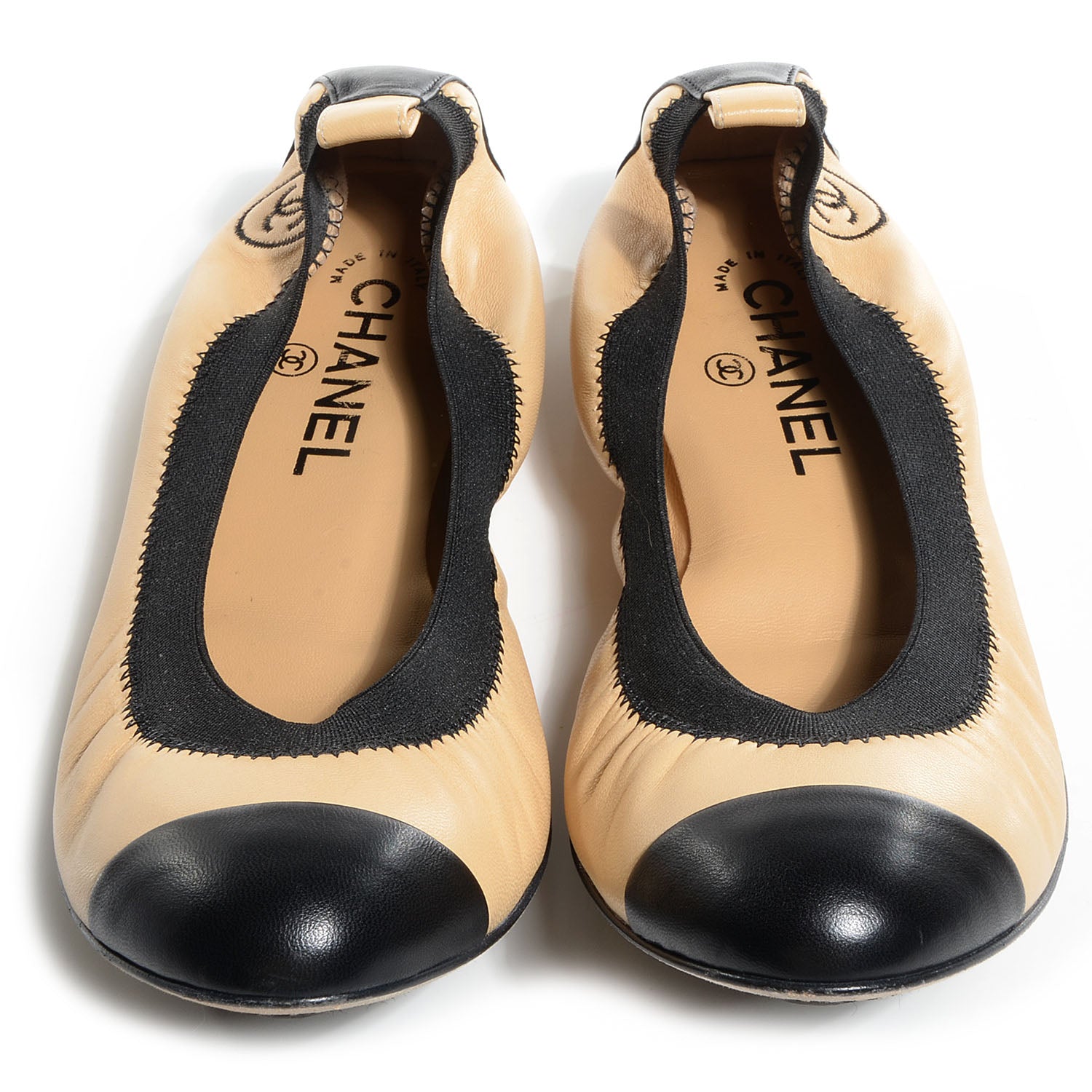 Chanel Lambskin Cap Toe Ballerina Flats 37.5 Black Beige 2 of 7