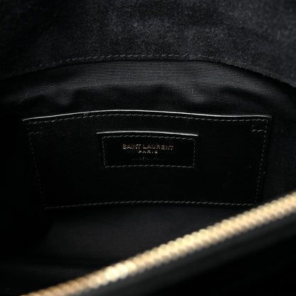 Saint Laurent Suede Mixed Matelasse Triquilt Large Monogram Envelope Satchel Black 6 of 9