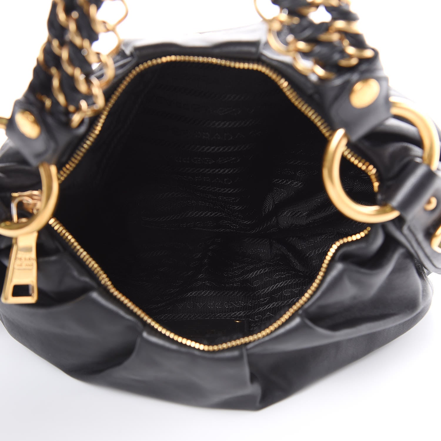 Prada Soft Calf Pleated Hobo Black 5 of 9