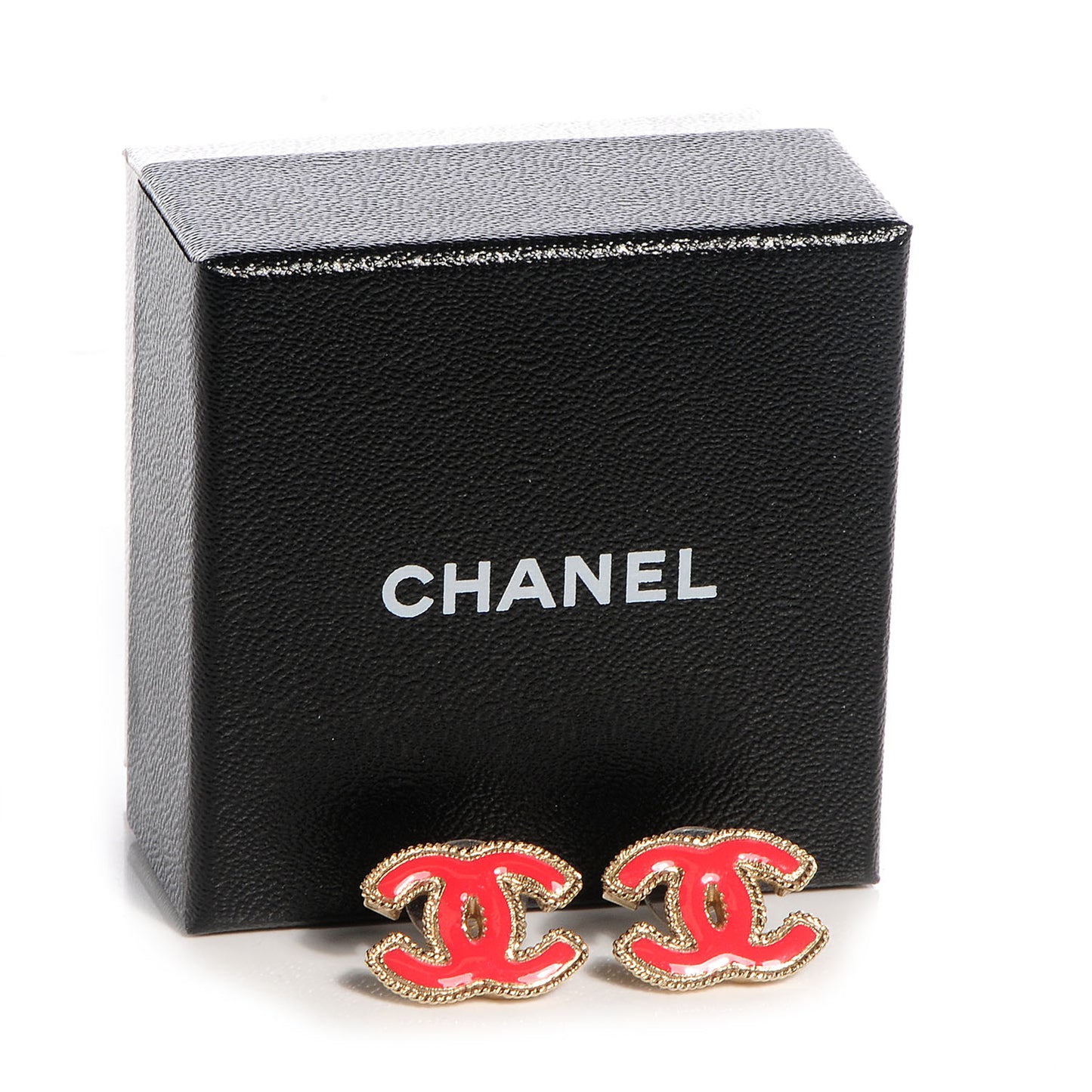Enamel CC Earrings Gold and Coral
