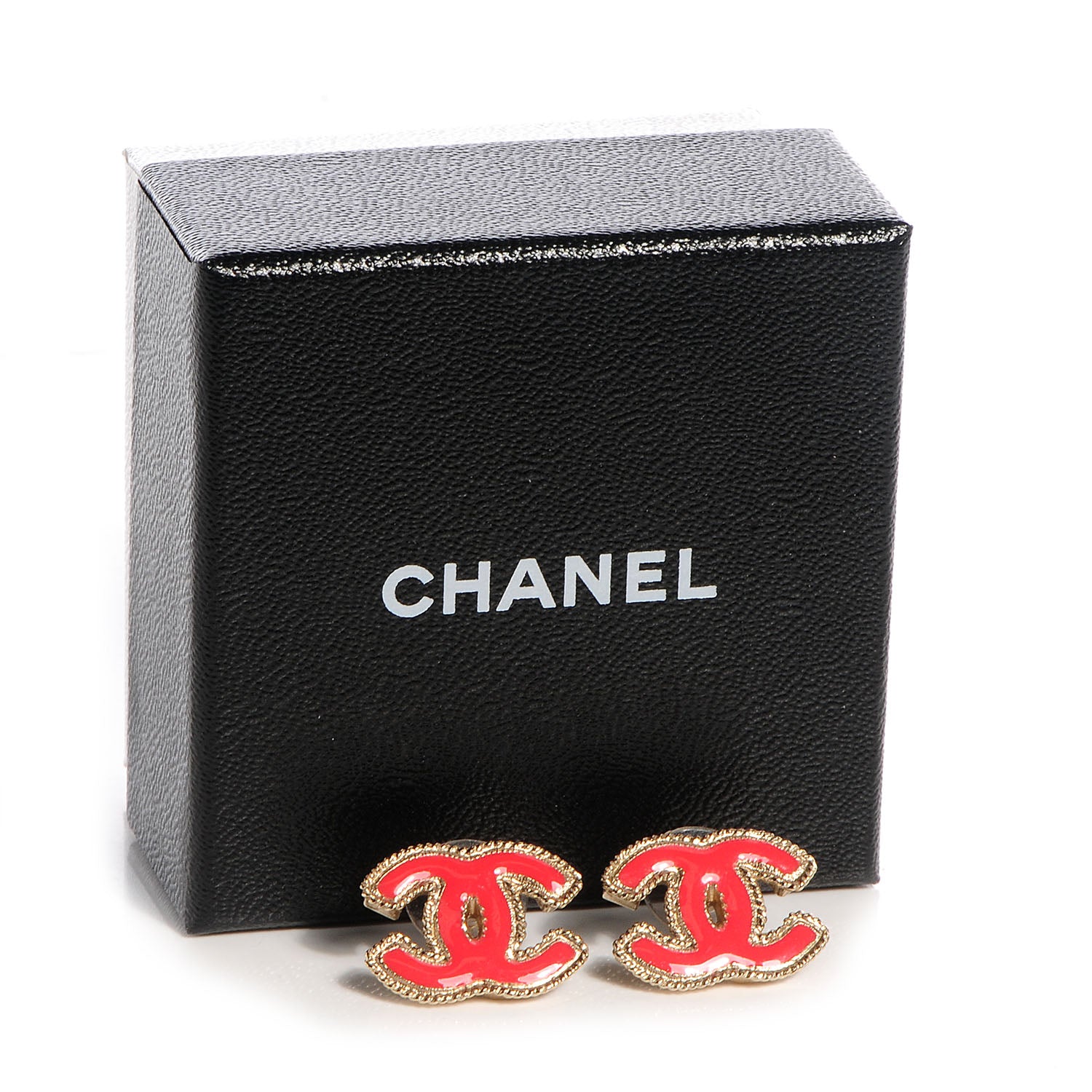 Chanel Enamel CC Earrings Gold and Coral 6 of 6