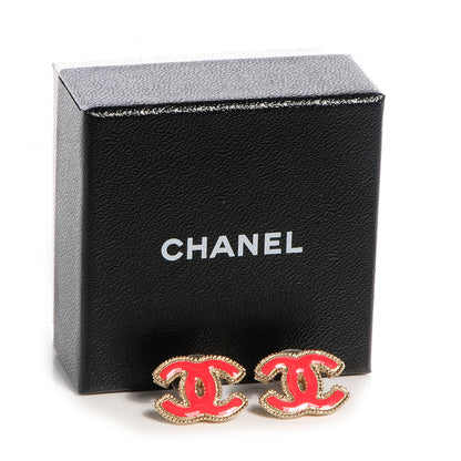 Chanel Enamel CC Earrings Gold and Coral 6 of 6