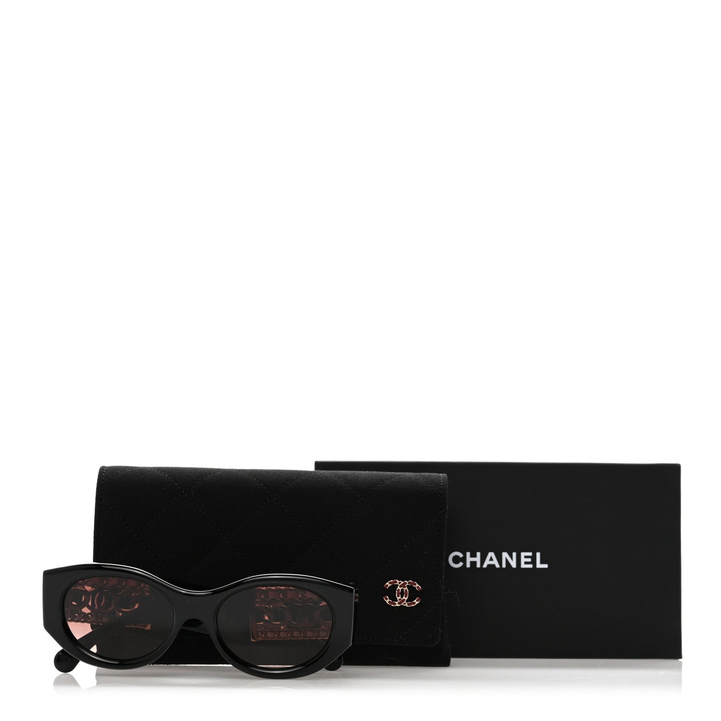 Acetate Calfskin Chain CC Sunglasses 5536-Q-A Black