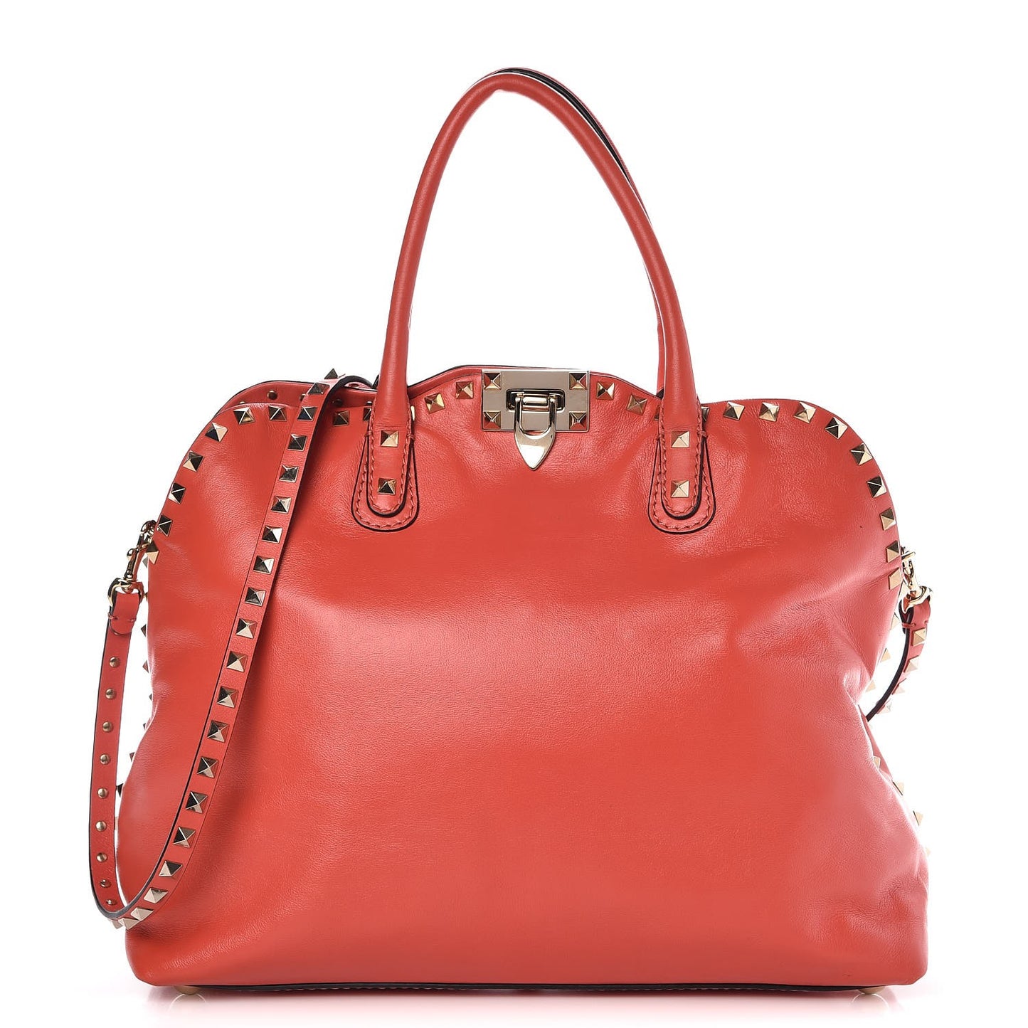 Vitello Rockstud Dome Satchel Deep Coral