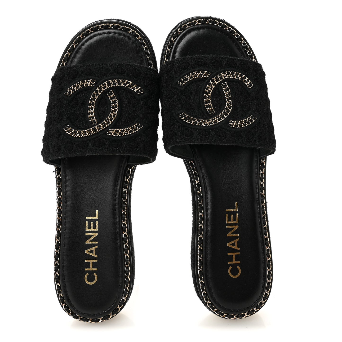 Wool Alpaca Chain CC Slide Sandals 40 Black