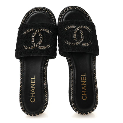 Chanel Wool Alpaca Chain CC Slide Sandals 40 Black 2 of 9