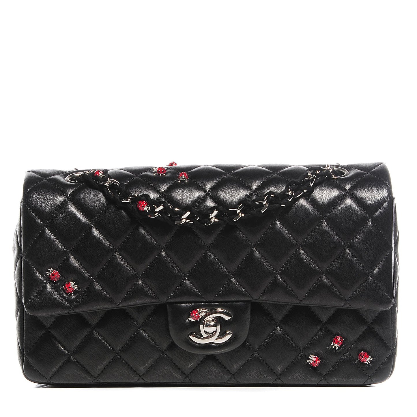 Lambskin Quilted Medium Ladybug Flap Black