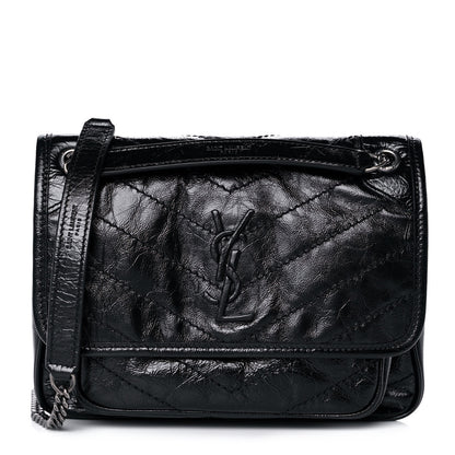 Saint Laurent Crinkled Calfskin Matelasse Monogram Baby Niki Chain Satchel Black 1 of 13