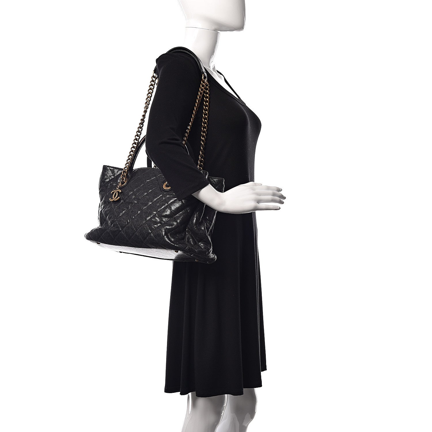 Chanel Glazed Caviar Quilted Small Shiva Tote Black 2 of 16