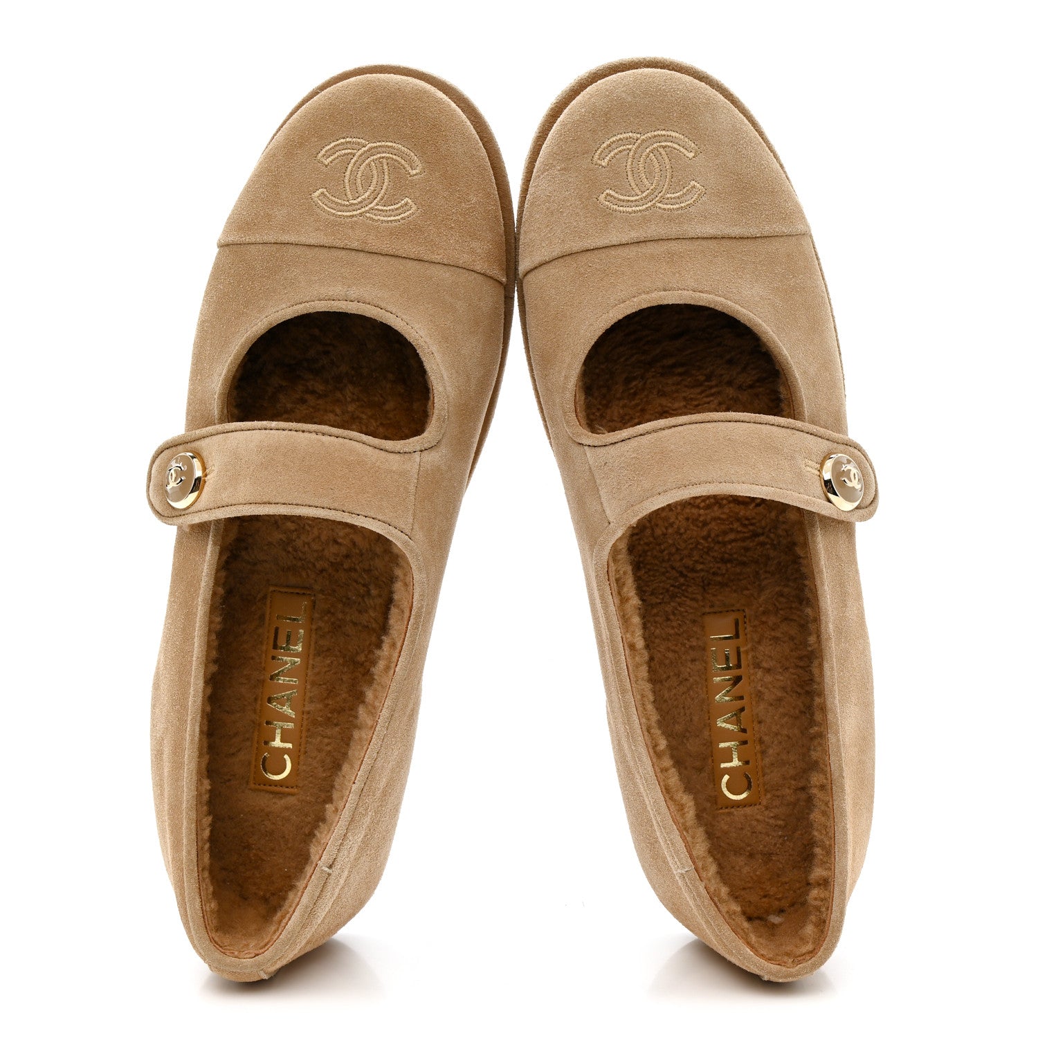 Chanel Suede Calfskin Cap Toe CC Mary Jane Flats 39.5 Beige 2 of 8