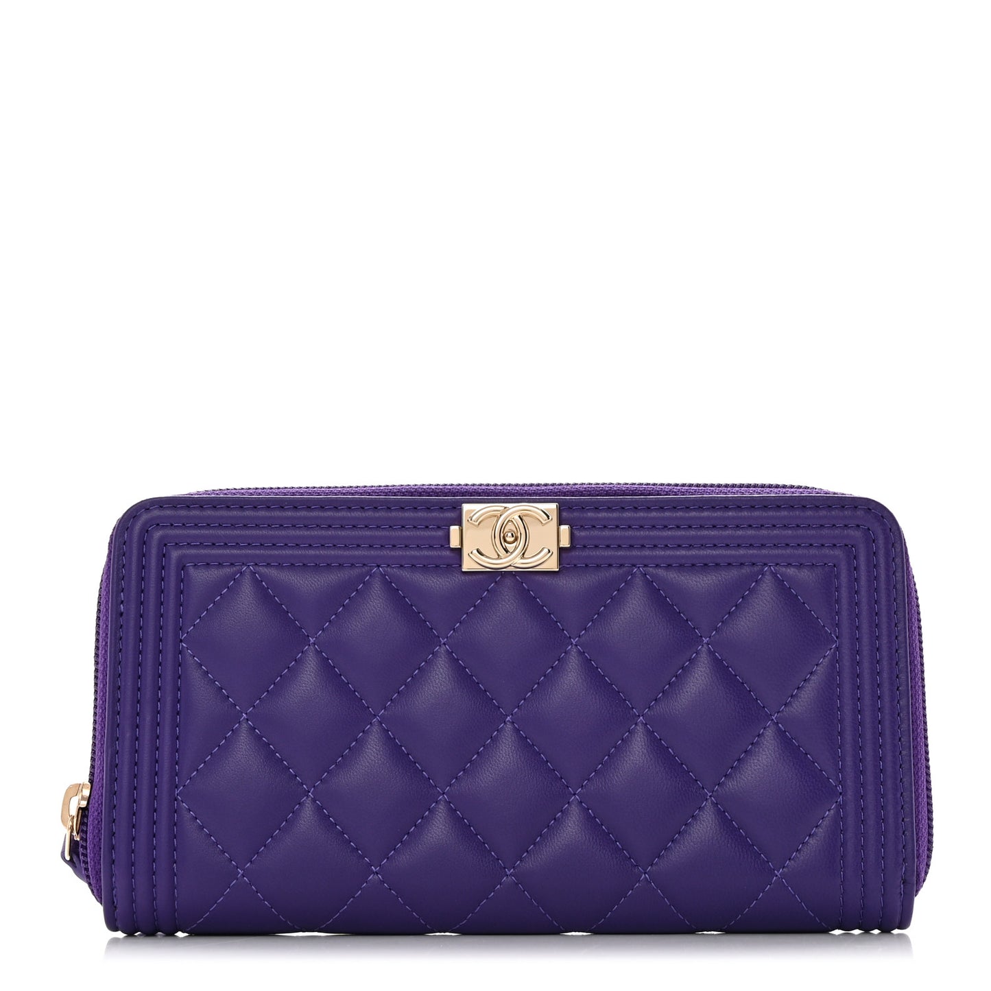Lambskin Quilted Boy Zip Around Wallet Purple