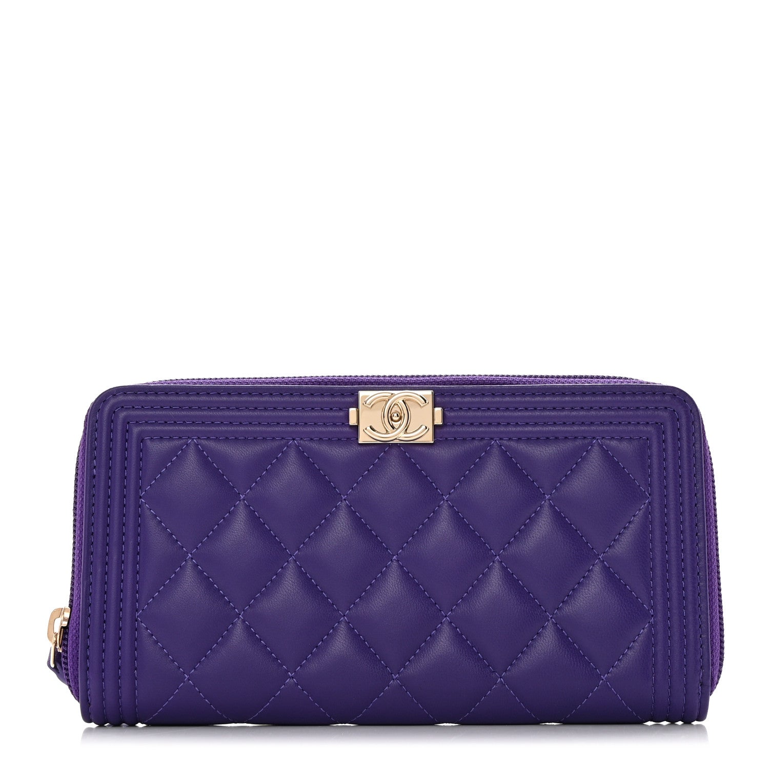 Chanel Lambskin Quilted Boy Zip Around Wallet Purple 1 of 8