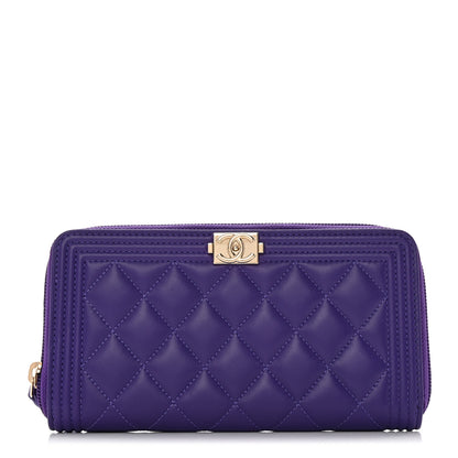 Chanel Lambskin Quilted Boy Zip Around Wallet Purple 1 of 8