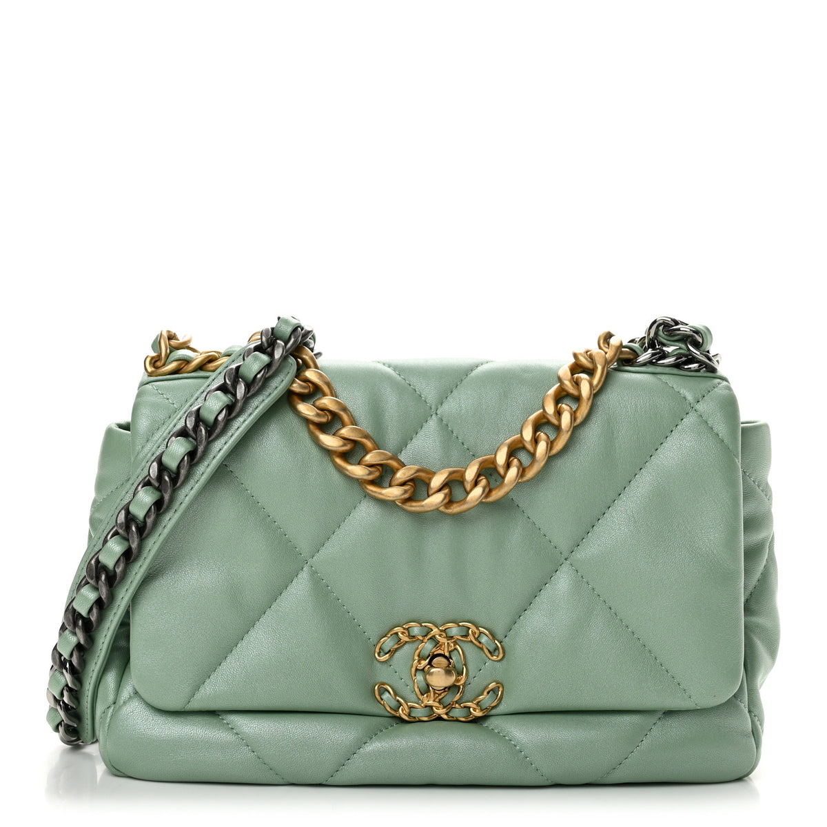 Shiny Lambskin Quilted Medium Chanel 19 Flap Light Green