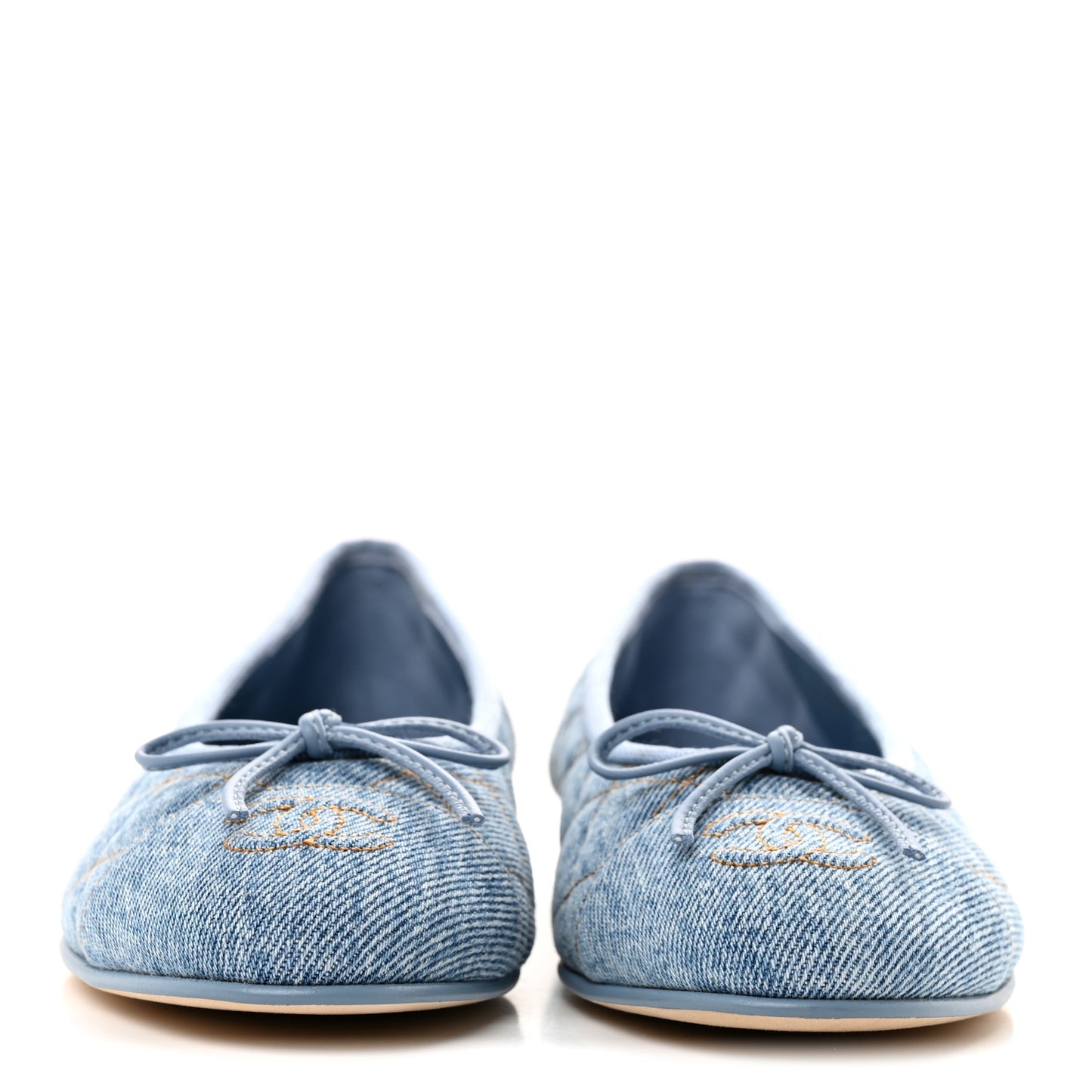 Denim Quilted CC Cap Toe Ballerina Flats 36.5 Light Blue