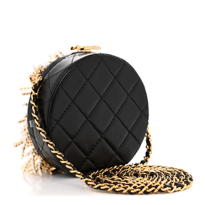 Chanel Lambskin Pearl Crystal Lion Round Minaudiere Clutch Black Gold 3 of 12