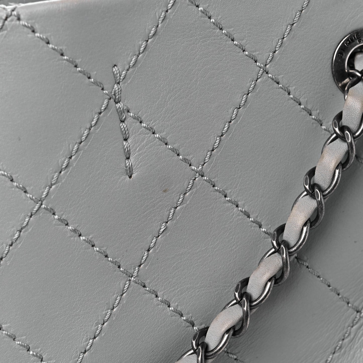 Grained Calfskin Small CC Pocket Tote Grey